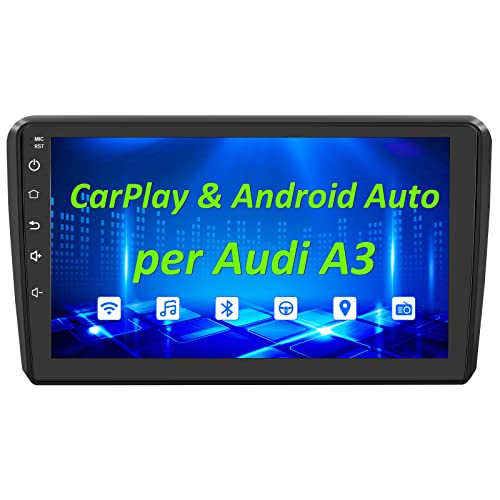 AWESAFE Android 10 Autoradio con CarPlay Android Auto (2GB+32GB) per Audi A3 S3 RS3 8P 2006-2012 9 Pollici Car Stereo Radio con Funzione Bluetooth MirrorLink Controllo del volante (Con cornice)