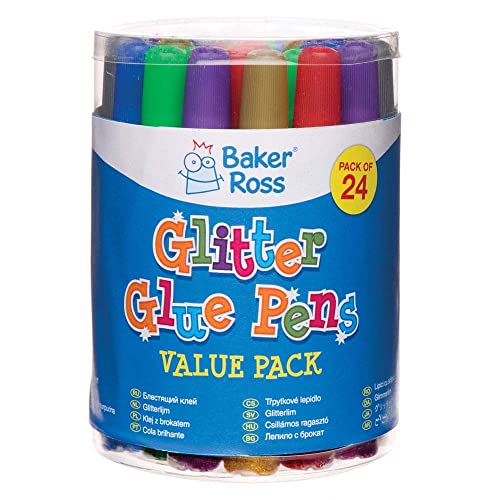 Baker Ross Pennarelli con colla glitterata (confezione da 24) per lavoretti creativi e creazioni fai da te per bambini