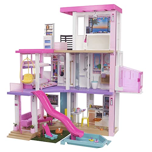 Barbie Casa dei Sogni - Playset Casa di Barbie 3 piani - Piscina - Scivolo - Ascensore - Oltre 75 Accessori - Alta 110 cm -  Regalo per Bambini 3-7 Anni