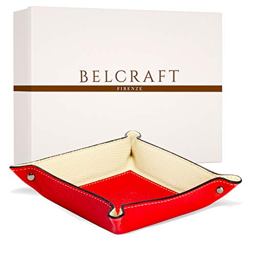 Belcraft Luni Svuotatasche in Pelle, Realizzato a Mano da Artigiani Toscani, Porta Oggetti, Rosso (19x19 cm)