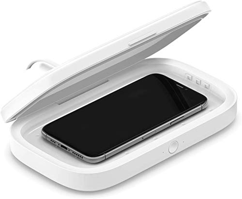 Belkin Boost Charge Sterilizzatore a raggi UV + Ricarica Wireless Rapida (elimina il 99% dei batteri, sterilizza telefoni, chiavi, carte di credito) per iPhone, Samsung, Google ecc, con alimentatore