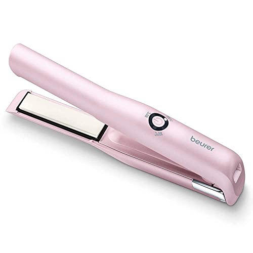 Beurer Piastra per capelli a batteria HS 20 con ricarica USB, tre livelli di temperatura e riscaldamento rapido, ideale per viaggiare, rosa