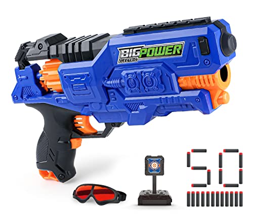 Bigpower Electric Dart Blaster, pistola giocattolo Blaster motorizzata con 50 dardi in schiuma compatibile con il marchio primario, giocattolo in schiuma Blaster per ragazzi, ragazze e adulti