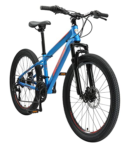 BIKESTAR MTB Mountain Bike 24  Alluminio per Bambini 8-12 Anni | Bicicletta Telaio 13 Pollici 21 velocità Shimano, Hardtail, Freni a Disco, sospensioni | Blu
