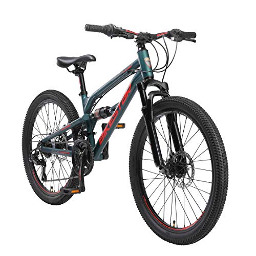 BIKESTAR MTB Mountain Bike Sospensione Completa Alluminio per Bambini 9 Anni | Bicicletta 24 Pollici 21 velocità Shimano, Freni a Disco | Verde