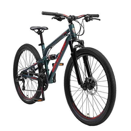 BIKESTAR MTB Mountain Bike Sospensione Completa in Alluminio, Freni a Disco, 26  | Bicicletta MTB Telaio 16  Cambio Shimano a 21 velocità | Verde