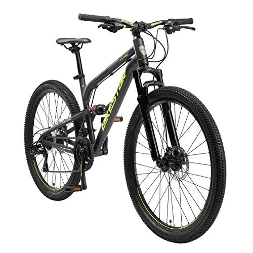 BIKESTAR MTB Mountain Bike Sospensione Completa in Alluminio, Freni a Disco, 26  | Bicicletta MTB Telaio 16  Cambio Shimano a 21 velocità | Nero