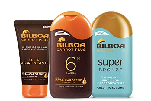 Bilboa, Kit Abbronzatura Carrot Plus con Protezione Solare SPF 6, Doposole per Prolungare l Abbronzatura e Super Abbronzante - Per Un Abbronzatura Intensa e Duratura - 550 ml