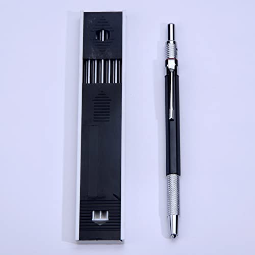 BJH HB - Matita a pressione con 10 ricariche per matite, disegni, falegnami, fai da te, schizzi, 2 mm (nero)