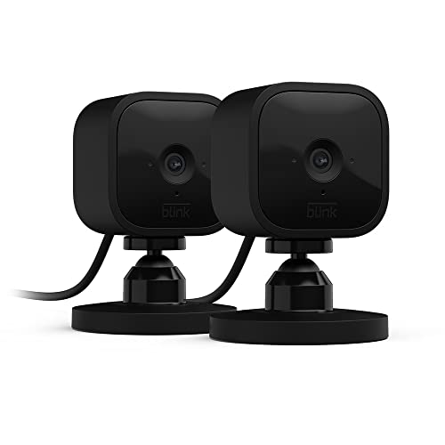 Blink Mini - Videocamera di sicurezza intelligente per interni, plug-in, video HD 1080p, rilevazione di movimento, audio bidirezionale, config. semplice, compatibile con Alexa | 2 videocamere (Nero)