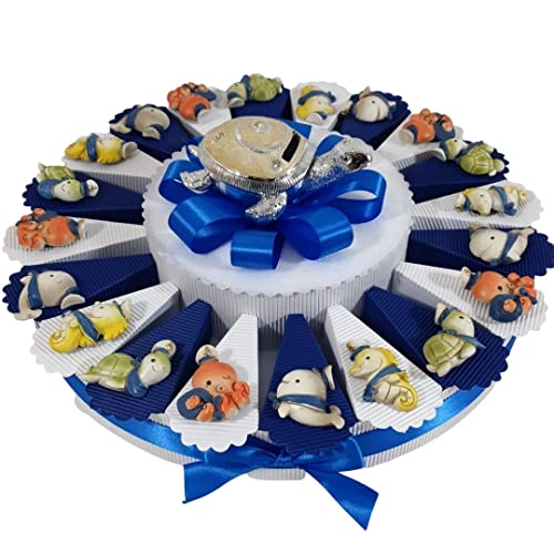 bomboniere Battesimo Mare animaletti marini Magnete con Torta bomboniera, Confetti compresi