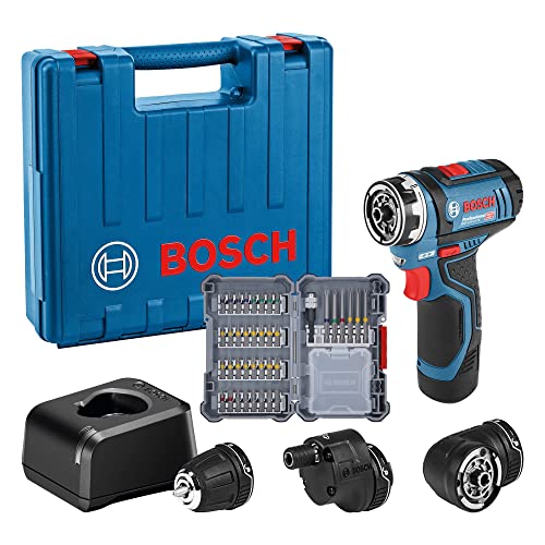 Bosch Professional Sistema 12V Trapano Avvitatore GSR 12V-15 FC (batteria 1x2,0 Ah, caricatore GAL 12V-20, 3x attacchi mandrino portapunta, 40 pz. set di accessori, valigetta) - Amazon Exclusive Set