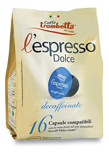 Caffè Trombetta L Espresso Dolce, Capsule Compatibili Nescafè Dolce Gusto, Decaffeinato - 8 Confezioni da 16 Capsule (Totale 128 Capsule)