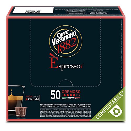 Caffè Vergnano 1882 Èspresso Cremoso, 50 Capsule, Compatibili Nespresso, Compostabili