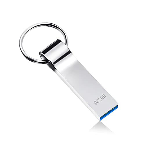 camcise Chiavetta USB 982GB Pendrive 3.0 USB Flash Drive Argento Memory Stick Impermeabile Pen Drive con Portachiavi per Laptop, PC, Computer, con Portachiavi(982GB)