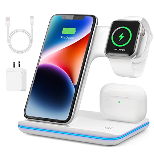 Caricatore Wireless, 3 in 1 Senza Fili Caricabatterie Compatibile con iPh.one 14 13 12 11 X XS XR,iWatch 8 7 6 5 4 3 2 SE, Airpods 3 2 1