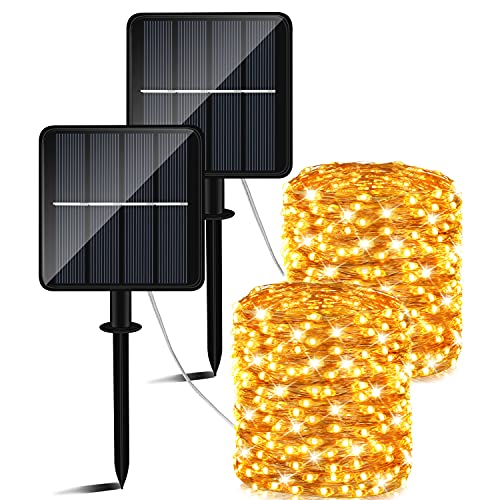 Catena Luminosa Esterno Solare,50m 460 LED Luci Solari Esterno (Grande pannello solare)8 Modalità Impermeabili lucine da Esterni Energia Solare Decorative per Giardino Natale Pati Natalizie Festa