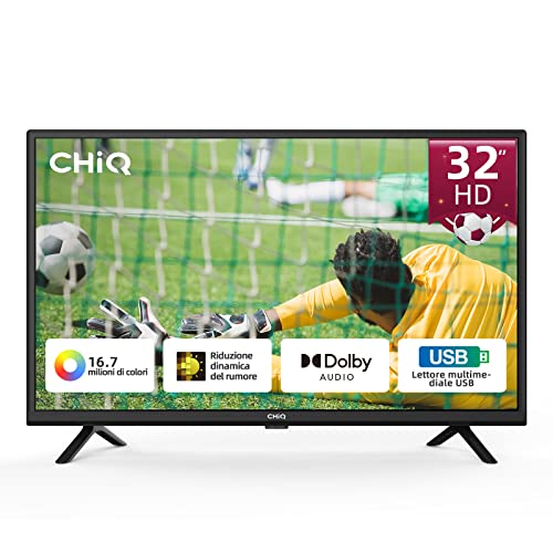 CHiQ L32G5W, TV 32 Pollici (80cm), 2022 Televisori, HD, Tuner DVB-T2 S2, HEVC Main10, LED, USB media player, Dolby Audio