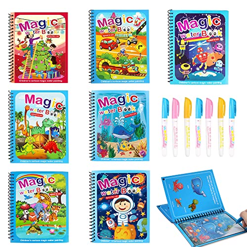CJBIN 7 libri da colorare ad acqua, riutilizzabili, magici, magici, con penne ad acqua, libro magico per ragazze e ragazzi dai 3 agli 8 anni, regalo per bambini