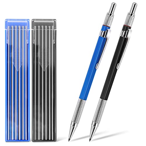 cobee 2 matite per saldatore a strisce con 10 ricariche per matite da 2 mm e temperamatite integrato, matite meccaniche automatiche per scrittura, arte, costruzione di schizzi (nero+blu)