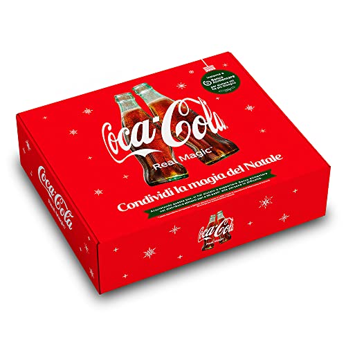 Coca-Cola Christmas Box – Box Limited Edition con 2 Bottiglie di Vetro da 350 ml Coca-Cola Original Taste e Coca-Cola Zero Zuccheri, un Cappellino e un Paio di Guanti
