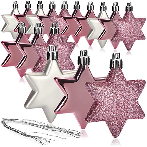 COM-FOUR 16x Ciondoli a stella per albero di Natale infrangibili, decorazioni rosa per alberi di Natale, decorazioni natalizie per l albero di Natale