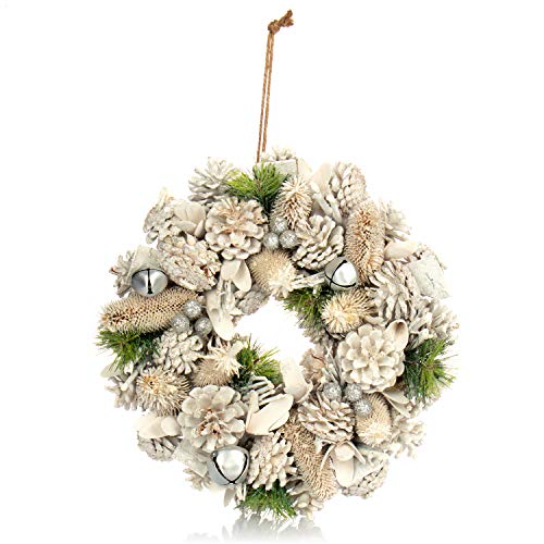 COM-FOUR Corona porta per Natale - ghirlanda dell avvento bianca con glitter - ghirlanda decorativa natalizia - decorazione natalizia (Corona dell Avvento L)