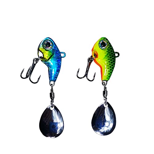 Confezione da 2 esche da pesca per pesci, esche artificiali da spinning per trote, spigole e altro (blu e verde)