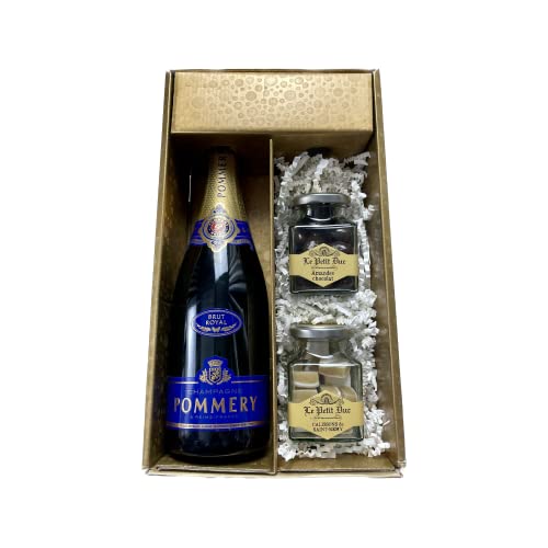 Confezione regalo Champagne Pommery - Oro - 1 Brut - 1 vasetto di Calissons e 1 vasetto di mandorle rivestite LE PETIT DUC