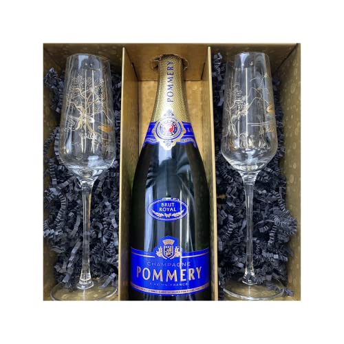 Confezione regalo Champagne Pommery - Oro -1 Brut - 2 Flauti da champagne Anton Studio Design