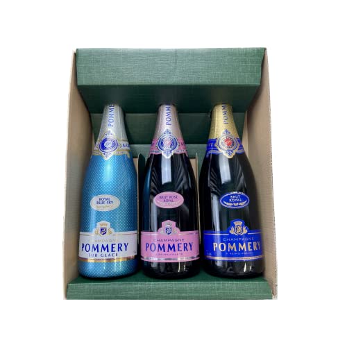 Confezione regalo Champagne Pommery - Verde - 1 Brut - 1 Rosé - 1 Blue Sky - 3x75cl