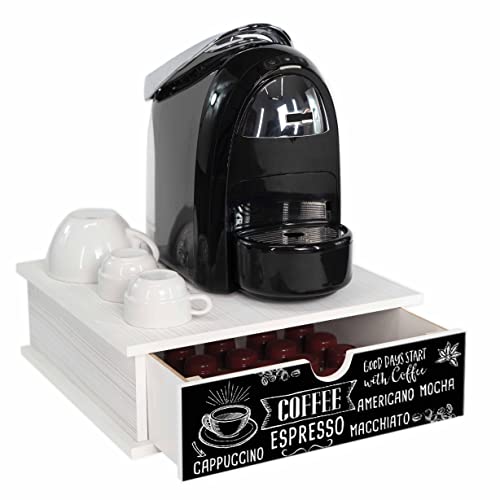 Contenitore Porta Capsule e Cialde caffè Cassetto ORGANIZER White BLACKBOARD COFFEE 33x33 cm in legno