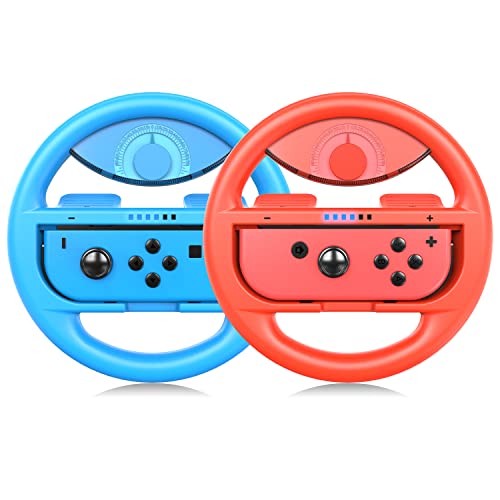 COODIO Volante per Nintendo Switch, Volante da Corsa Joy-Con per Mario Kart 8 Deluxe   Nintendo Switch & Modello OLED, Rosso Neon   Blu Neon (2 Pezzi)