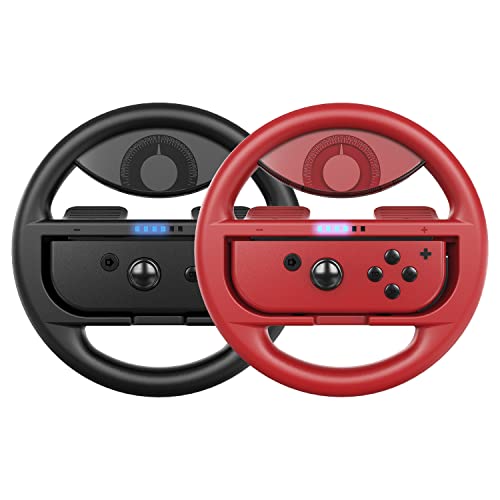 COODIO Volante per Nintendo Switch, Volante da Corsa Joy-Con per Mario Kart 8 Deluxe   Nintendo Switch & Modello OLED, Nero   Rosso (2 Pezzi)