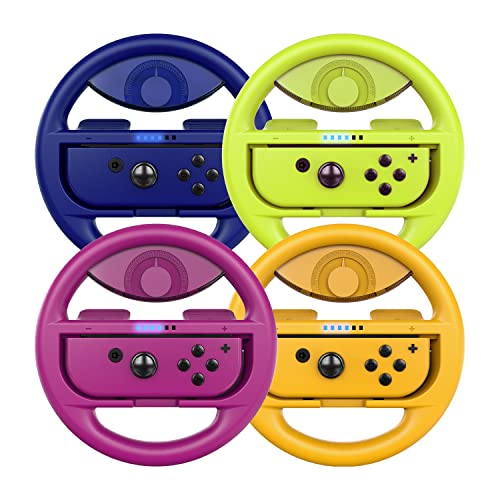 COODIO Volante Switch, Volante da Corsa Joy Con, Steering Wheel per Mario Kart 8 Deluxe   Nintendo Switch & Modello OLED, Blu   Giallo Neon   Viola Neon   Arancione Neon (4 Pezzi)