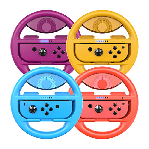 COODIO Volante Switch, Volante da Corsa Joy Con, Steering Wheel per Mario Kart 8 Deluxe   Nintendo Switch & Modello OLED, Viola Neon   Arancione Neon   Rosso Neon   Blu Neon (4 Pezzi)