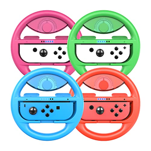 COODIO Volante Switch, Volante da Corsa Joy Con, Steering Wheel per Mario Kart 8 Deluxe   Nintendo Switch & Modello OLED, Verde Neon   Rosa Neon   Rosso Neon   Blu Neon (4 Pezzi)