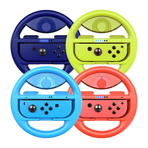COODIO Volante Switch, Volante da Corsa Joy Con, Steering Wheel per Mario Kart 8 Deluxe   Nintendo Switch & Modello OLED, Blu   Giallo Neon   Rosso Neon   Blu Neon (4 Pezzi)