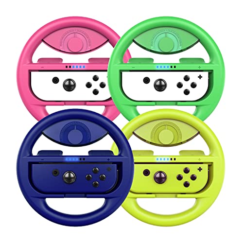 COODIO Volante Switch, Volante da Corsa Joy Con, Steering Wheel per Mario Kart 8 Deluxe   Nintendo Switch & Modello OLED, Verde Neon   Rosa Neon   Blu   Giallo Neon (4 Pezzi)