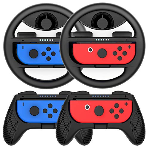 COODIO Volanti e Grip Joy-Con per Nintendo Switch, Volante Joy-Con   Joystick Hand Grip per Mario Kart   Controller Nintendo Switch Joy-Con, Nero (4 Pezzi)