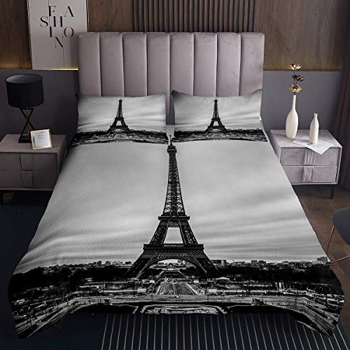 Copriletto trapuntato con torre Eiffel, motivo Parigi per bambini, ragazzi, ragazze, stile vintage, set copripiumino moderno francese e vintage, 3 pezzi