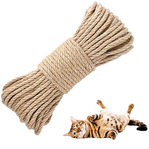 Corda in sisal per tiragraffi per gatti (29,8 m 98 piedi), corda di canapa spessa e resistente, in iuta naturale, per giardino, riparazione sostituzione albero per gatti