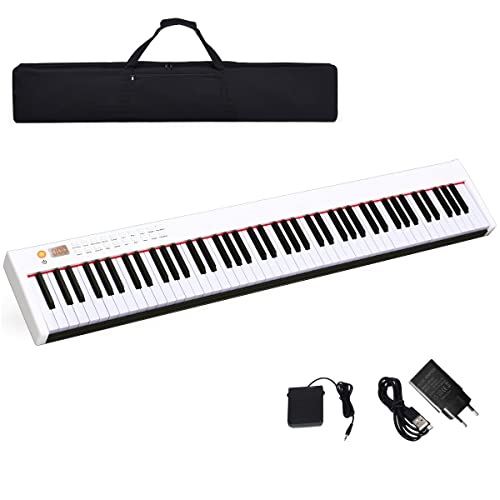 COSTWAY Pianoforte Digitale 88 Tasti Pesati, Tastiera Musicale Portatile con Custodia, Pianola Elettronica con 128 Ritmi e Toni, MIDI e Funzione di APP Bluetooth, per Principianti
