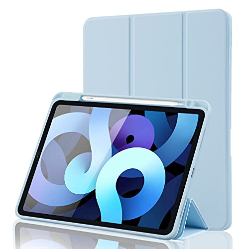 Cover Compatibile con iPad Air 5 Generazione 2022 iPad Air 4 Generazione 2020 10.9 Pollici con portapenne, Supporta la Carica di Pencil 2nd Gen, Auto Sveglia Sonno Smart Cover, Azzurro
