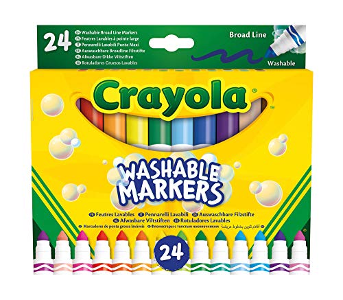Crayola, Pennarelli Lavabili a Punta Conica Grossa, Confezione da 24 Pezzi in Colori Assortiti, Età Consigliata: da 3 Anni