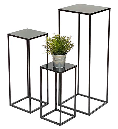 DanDiBo, set di 3 sgabelli per fiori, in metallo, colore nero, rettangolare, 434, stile moderno