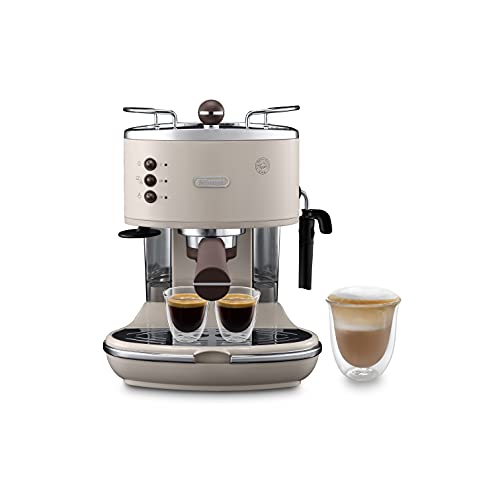 De Longhi Icona Vintage Ecov311.Bg Macchina da Caffè Espresso Manuale e Cappuccino, Utilizzabile con Caffè in Polvere e Cialde E.S.E., Serbatoio Capacità 1.4L, 1100W, Beige