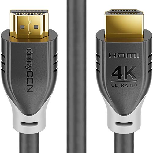 deleyCON 3,0m HDMI Cavo 2.0 a b - HDR 10+ UHD 2160p 4K@60Hz YUV 4:4:4 HDR HDCP 2.2 3D ARC Dolby Digital + Dolby ATMOS - Nero Grigio
