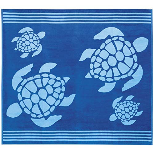 Delindo Lifestyle - Telo mare in spugna Tropical XXL, motivo: tartaruga, colore: blu, 100% cotone, dimensioni 180 x 200 cm