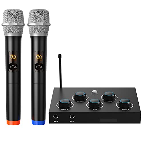 DIGITNOW! Microfono Wireless Karaoke Bluetooth, Set Doppio Microfono Wireless UHF, Karaoke Professionale Completo con Microfono per TV, Party, DJ, Chiesa, Matrimonio, Riunione, Supporta HDMI ARC